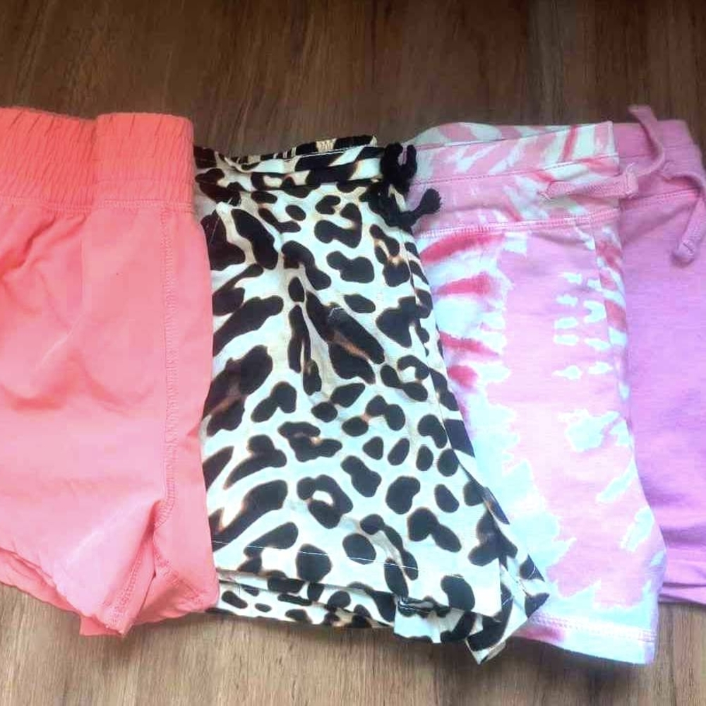 4 Pink and Black Elastic Waist Shorts with Ruffle Details